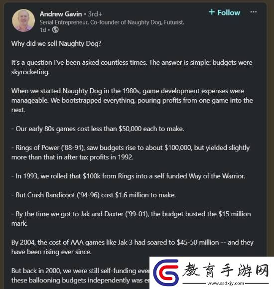 頑皮狗創始人回憶預算飛漲